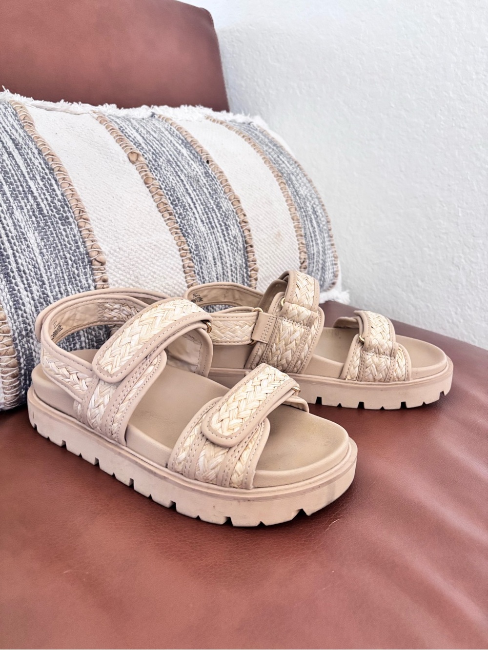 H&M Braided Strap Platform Sandals in Light Beige